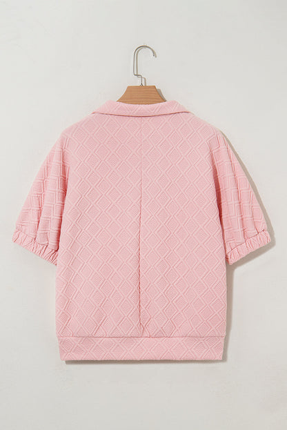Stripe Contrast Collar Textured Blouse
