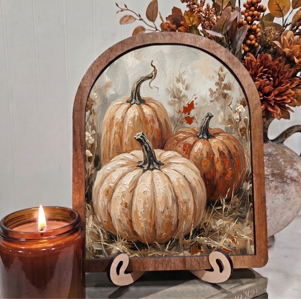 Fall Pumpkin Trio Framed Art with Stand