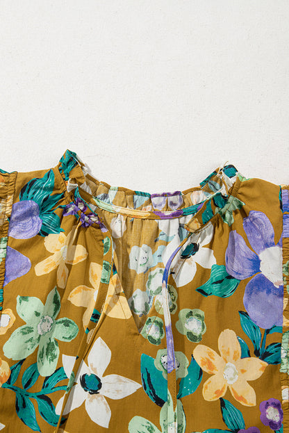 Floral Flutter Sleeve V-Neck Top