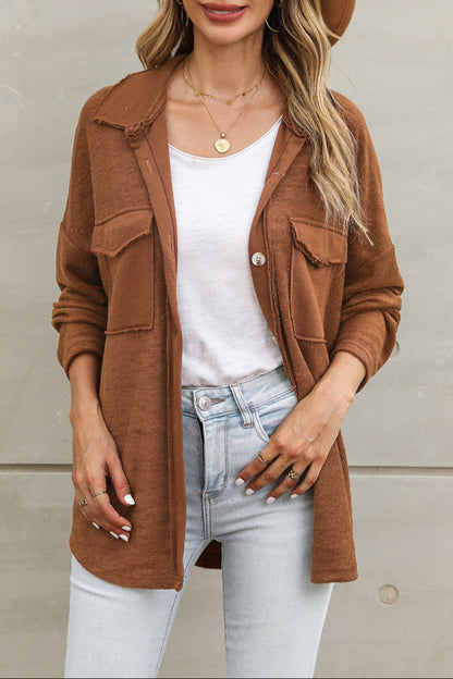 Textured Contrast Flap Pocket Shacket