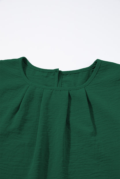Pleated Flounce Sleeve Textured Blouse