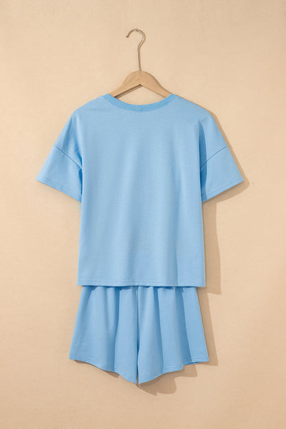 Patchwork V-Neck Tee and Shorts Set