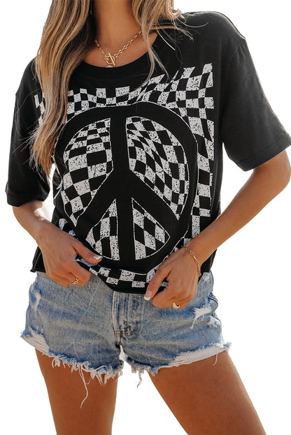 Checker Peace Sign Graphic T-Shirt