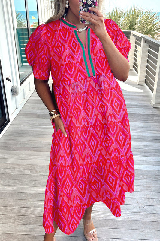 Plus Size Contrast Stripe V-Neck Midi Dress