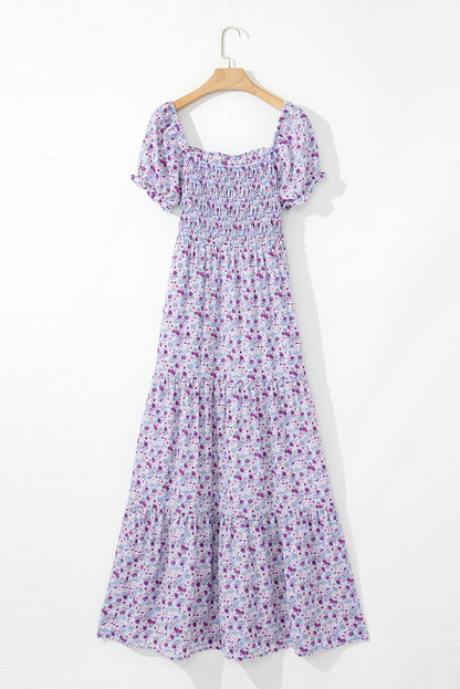 Floral Bubble Sleeve Maxi Dress