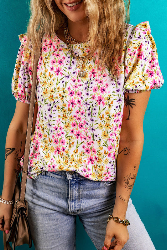 Floral Ruffle Puff Sleeve Blouse