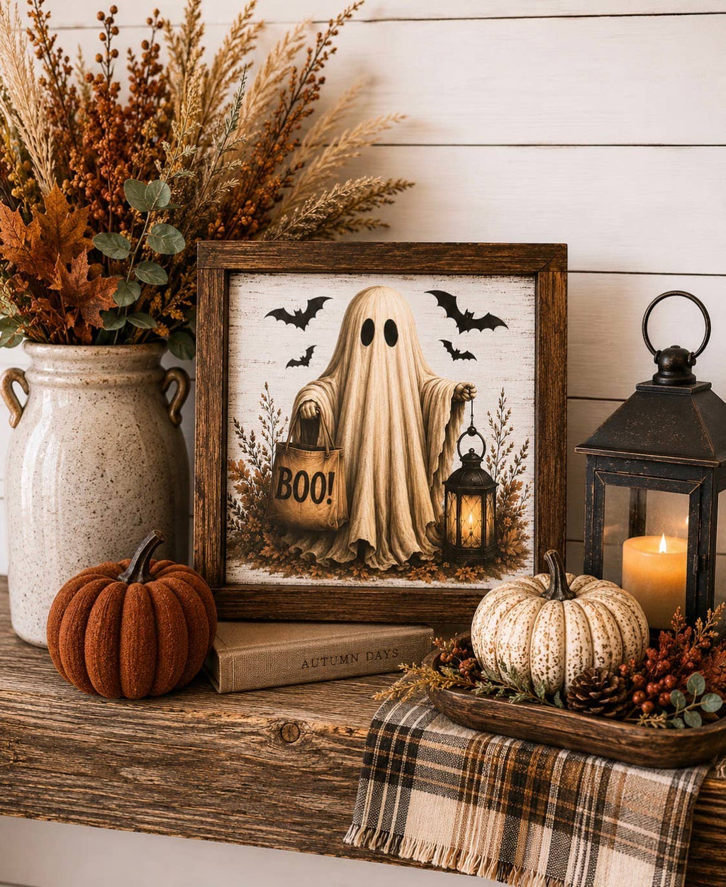 Spooky Ghost Framed Fall Wood Sign