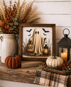 Spooky Ghost Framed Fall Wood Sign