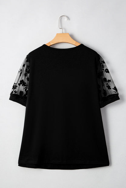 Plus Size Floral Mesh Short Sleeve T-Shirt
