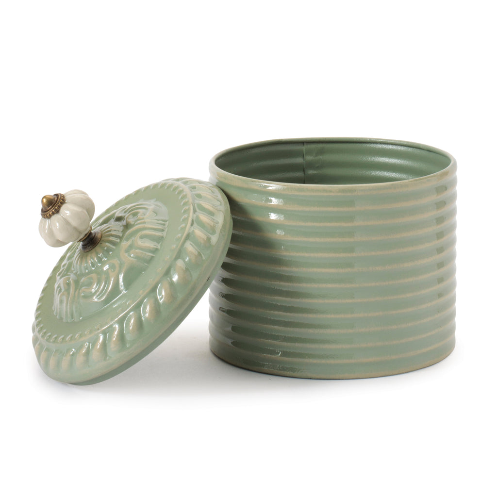 Ribbed Metal Canister with Lid 8"H