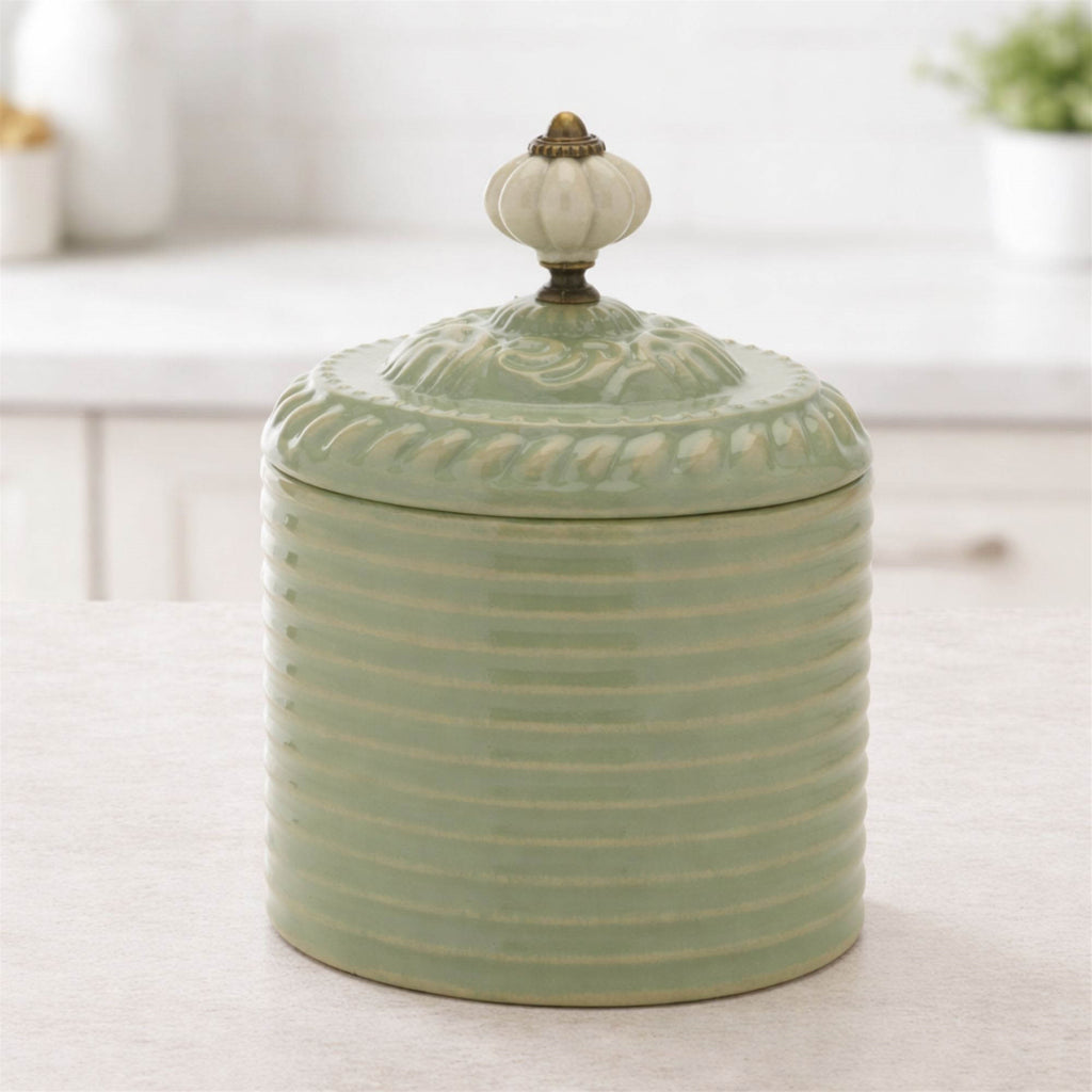 Ribbed Metal Canister with Lid 8"H
