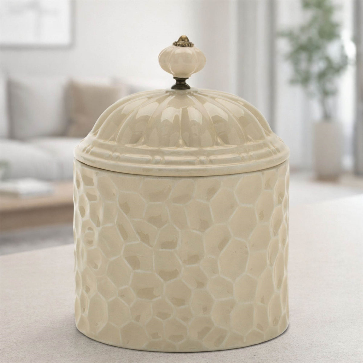 Ribbed Metal Canister with Lid 8"H