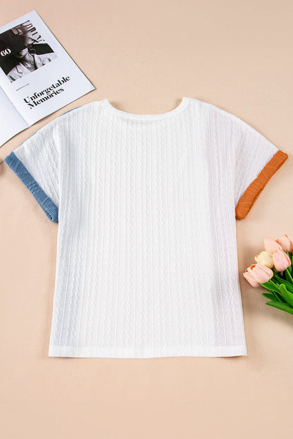 Colorblock Textured Cuff Sleeve T-Shirt