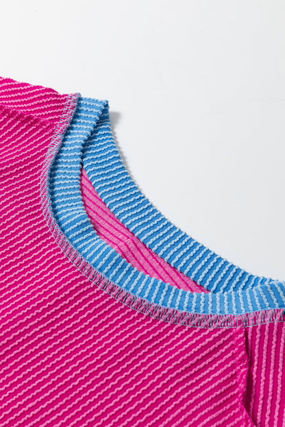 Contrast Trim Corded Knit T-Shirt