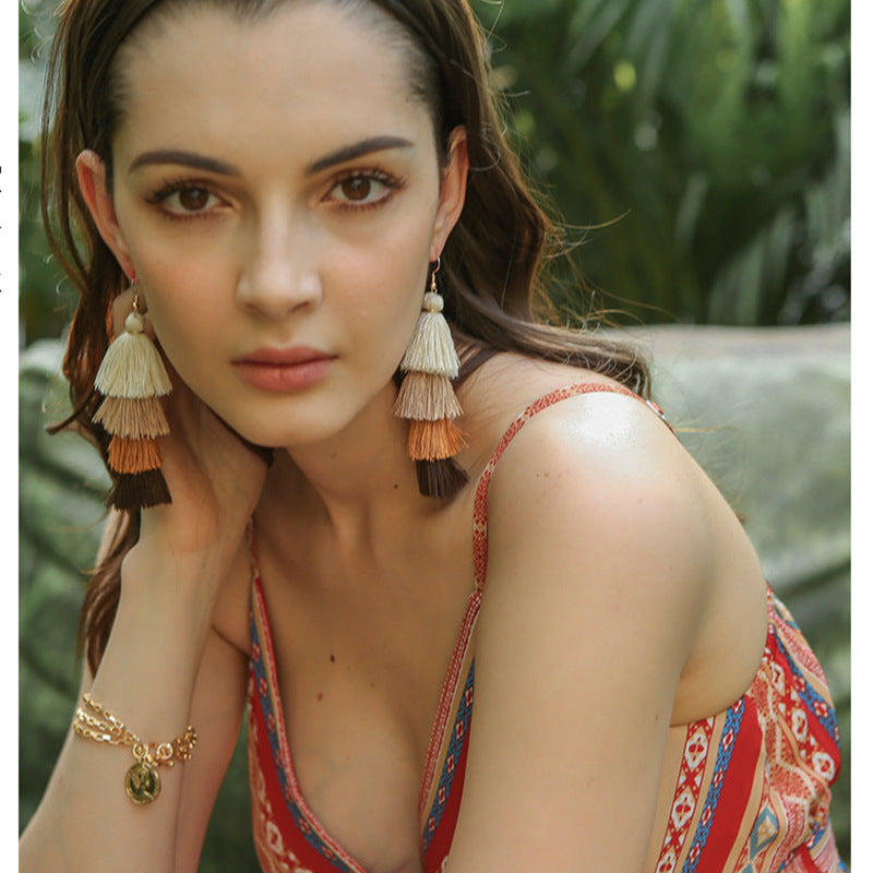 Tiered Tassel Statement Earrings