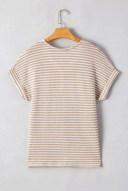 Stripe Button Front V-Neck T-Shirt