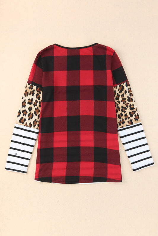 Colorblock Plaid Long Sleeve Top