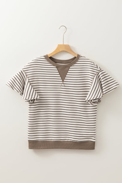 Stripe Contrast Trim Ruffle Sleeve Top