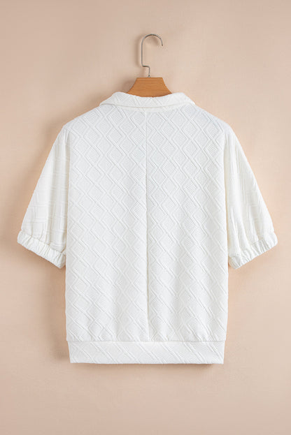 Stripe Contrast Collar Textured Blouse