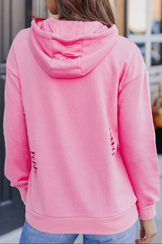 Solid Ripped Hooded Sweatshirt