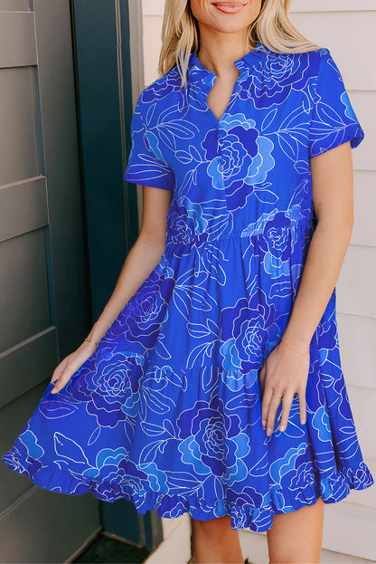 Floral V-Neck Short Sleeve Mini Dress