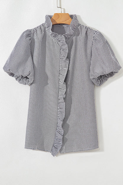 Stripe Ruffle Bubble Sleeve Shirt