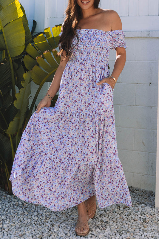 Floral Bubble Sleeve Maxi Dress