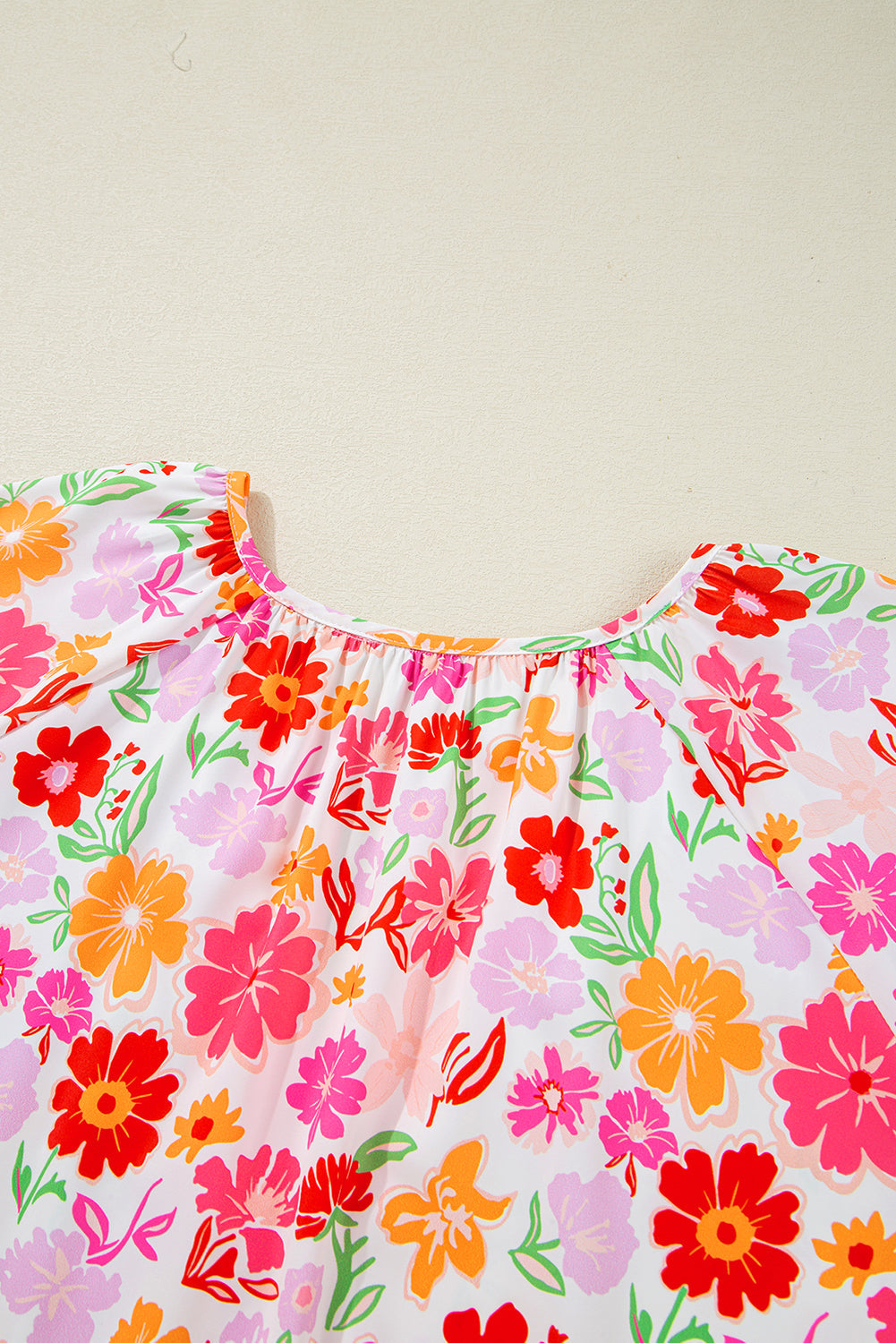 Plus Size Floral Wide Short Sleeve Blouse