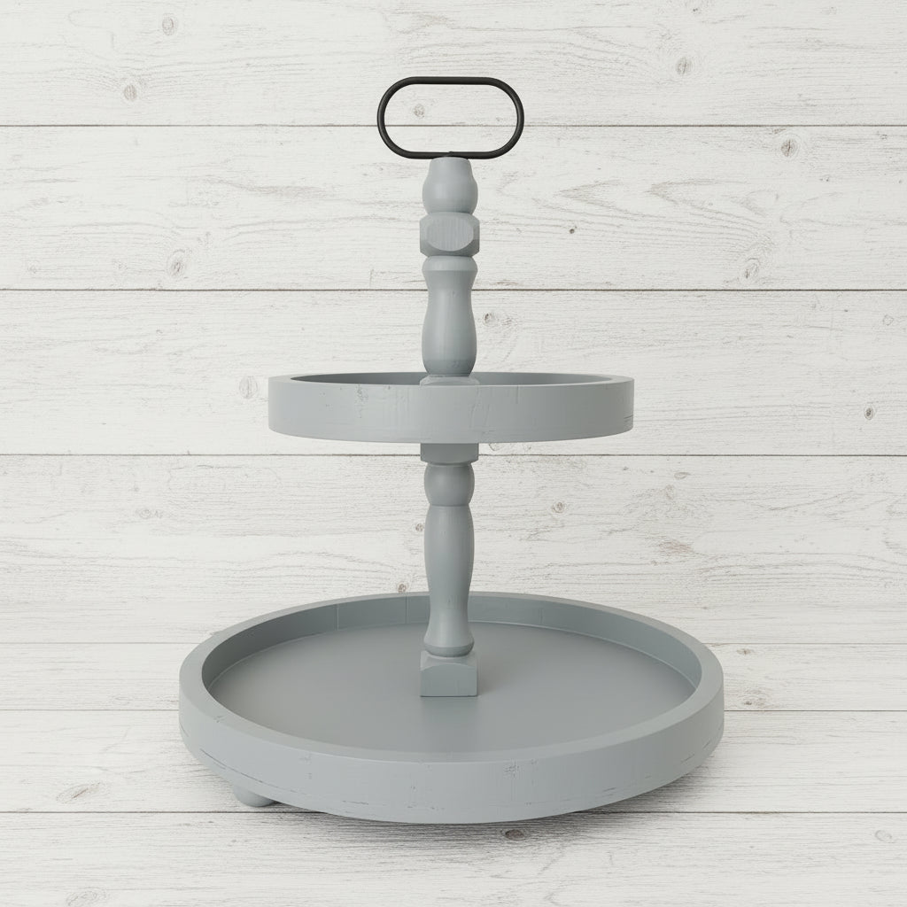 Farmhouse Gray Round Tiered Tray