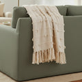 Cream Poms Cotton Throw Blanket – 50" x 60" Cozy Fringe Trim