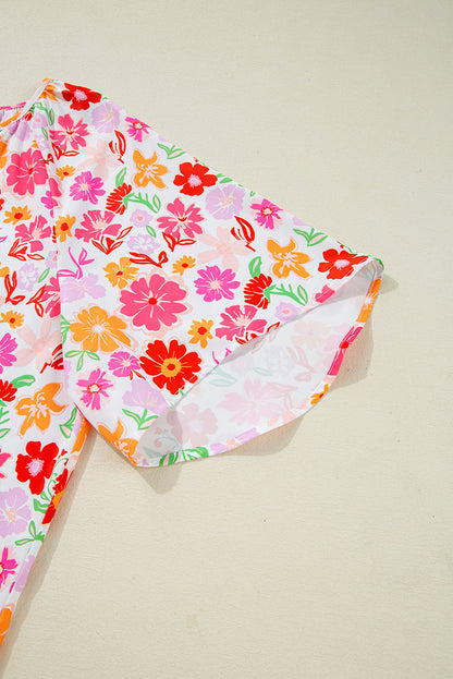 Plus Size Floral Wide Short Sleeve Blouse