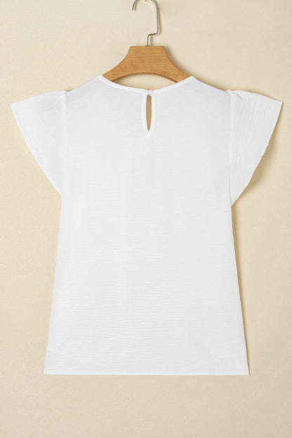 Pleated Flounce Sleeve Textured Blouse