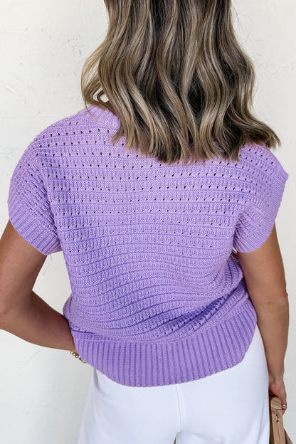 Pointelle Knit Short Sleeve Sweater