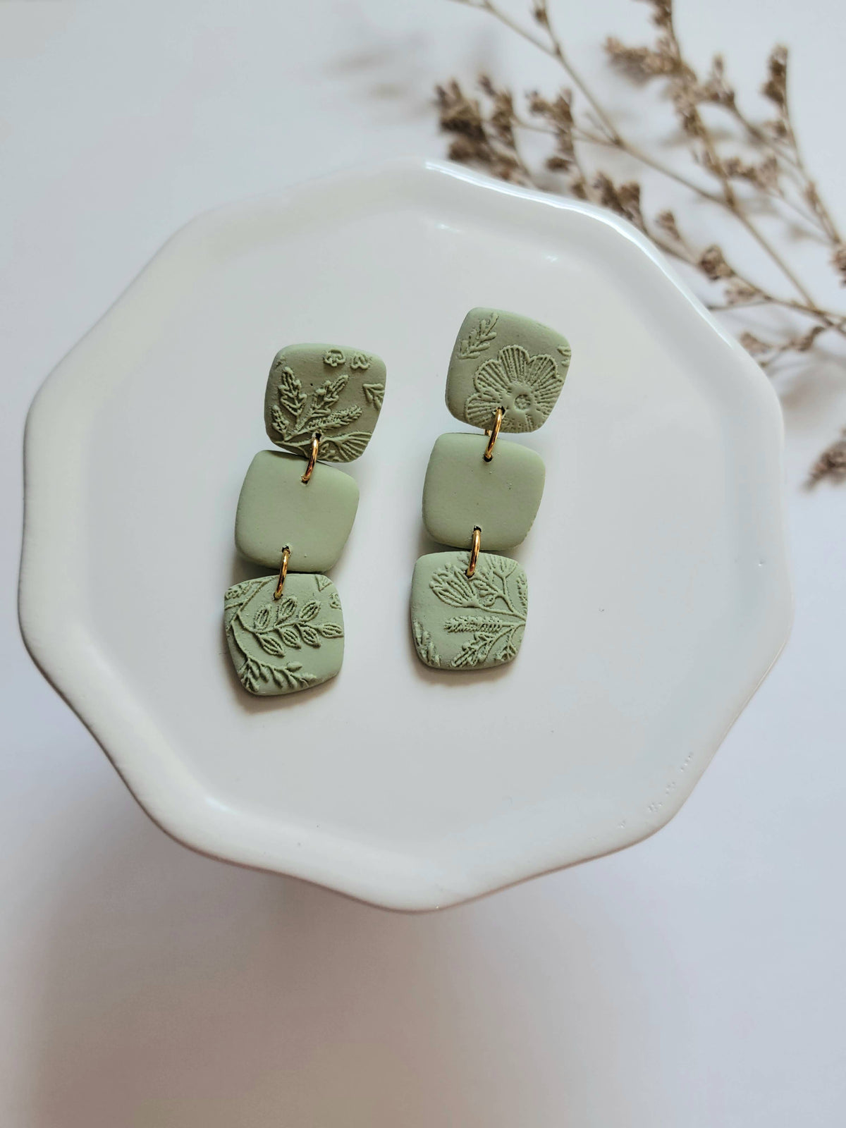 The Triple Square Dangles- Polymer Clay Earrings