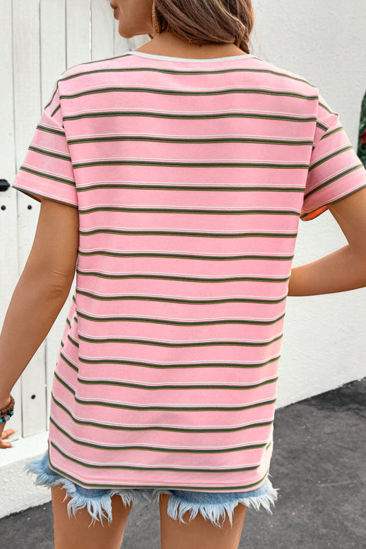 Stripe V-Neck Short Sleeve T-Shirt
