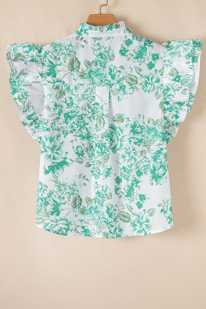 Floral Ruffle Sleeve Buttoned Shirt