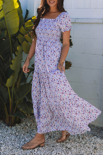 Floral Bubble Sleeve Maxi Dress