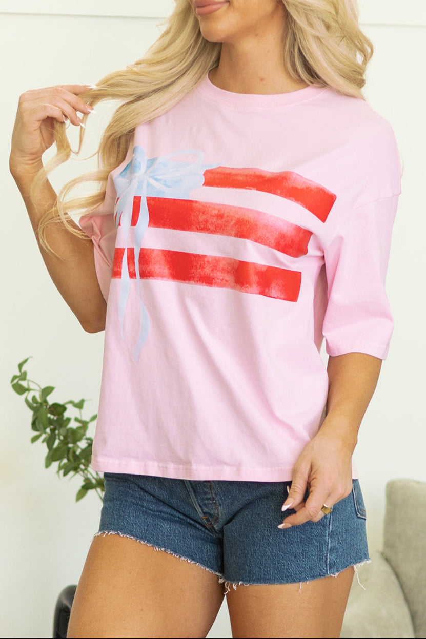 Flag Bow Crewneck Graphic Tee