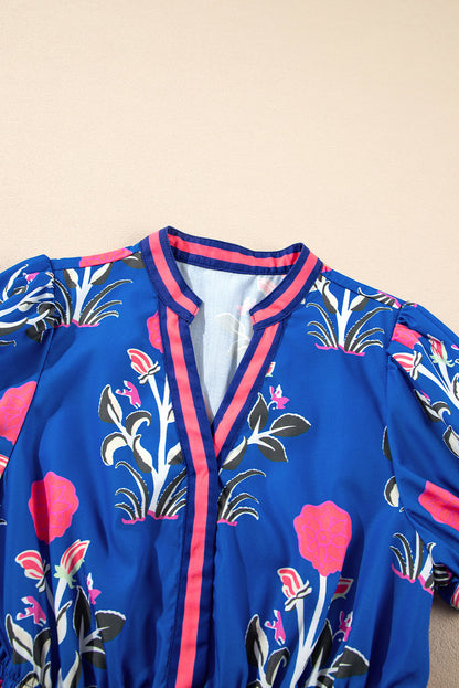 Floral Puff Sleeve V-Neck Midi Dress