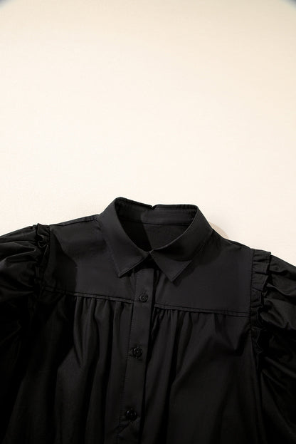Frilled Puff Sleeve Buttoned Shirt