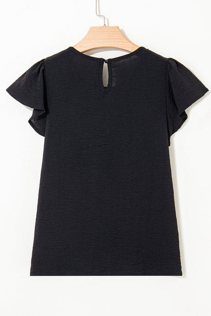 Pleated Flounce Sleeve Textured Blouse