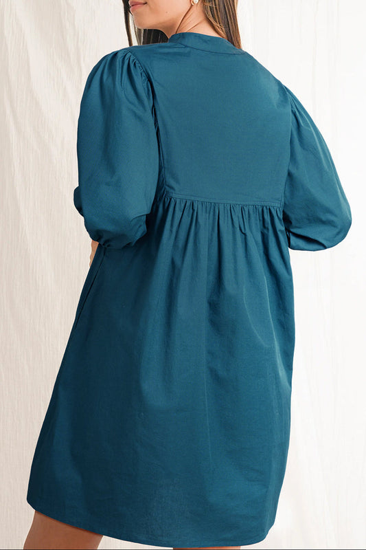 Colorblock Puff Sleeve Mini Dress
