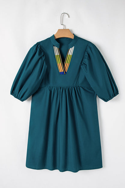 Colorblock Puff Sleeve Mini Dress