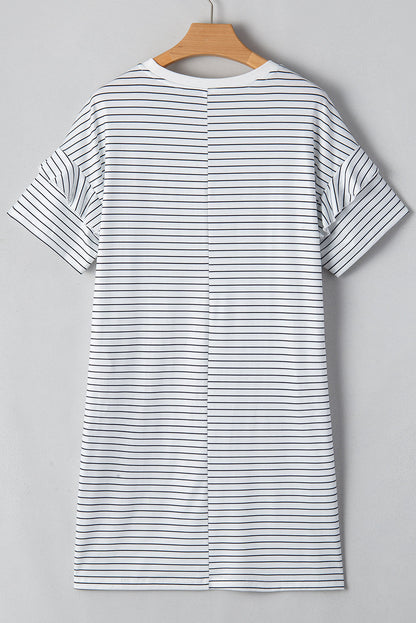 Stripe Ruffle Sleeve T-Shirt Dress