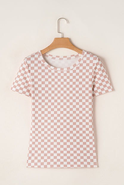 Checker Ribbed Knit Crewneck T-Shirt