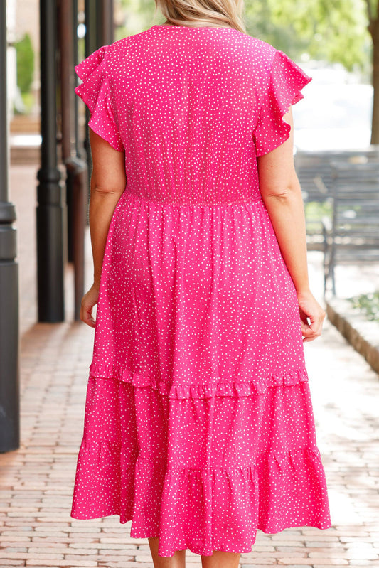 Plus Size Polka Dot V-Neck Midi Dress