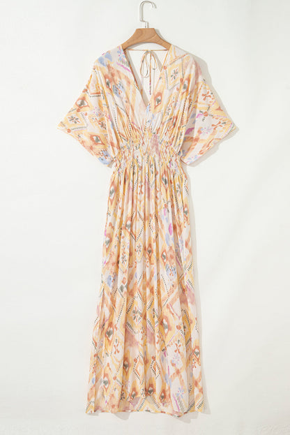 Boho Geometric V-Neck Maxi Dress