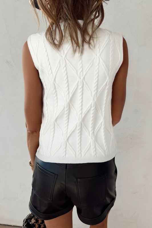 Pearl Cable Knit Sleeveless Sweater