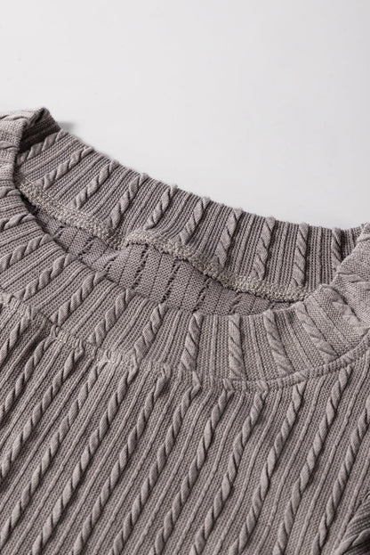 Solid Cable Textured Flutter Sleeve Top