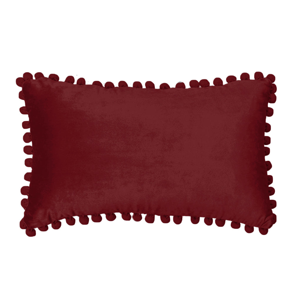 Velvet Pom-Pom Lumbar Throw Pillow with Insert, 12''x20''